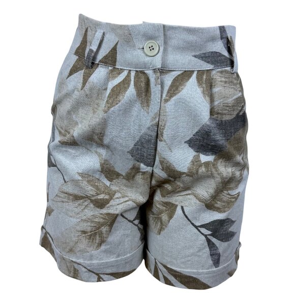 Ay Riss Women’s Gray & Brown Leaf Print High-Waisted Shorts Size M - Picture 1 of 9